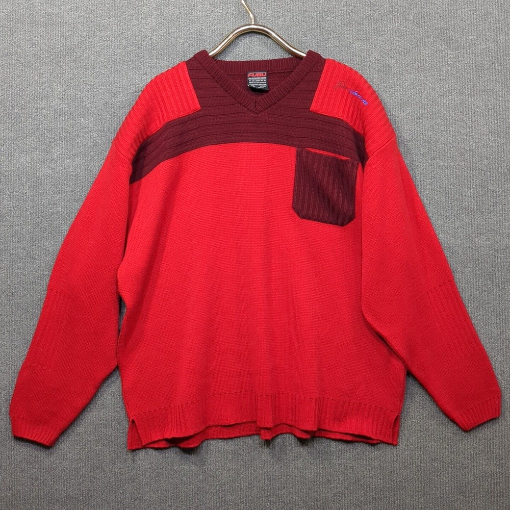 Vtg 1992 FUBU Sweater Mens 2X Red Pullover Pocket Colorblock Circa XCII